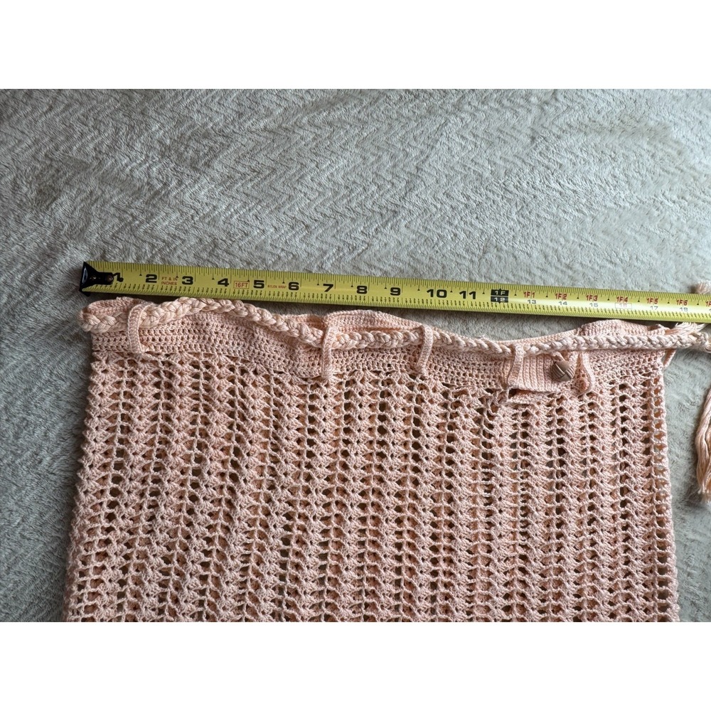 Crochet A-Line Midi Skirt Womens Pink Drawcord Adjustable Waist Bohemian Unlined - Picture 4 of 5